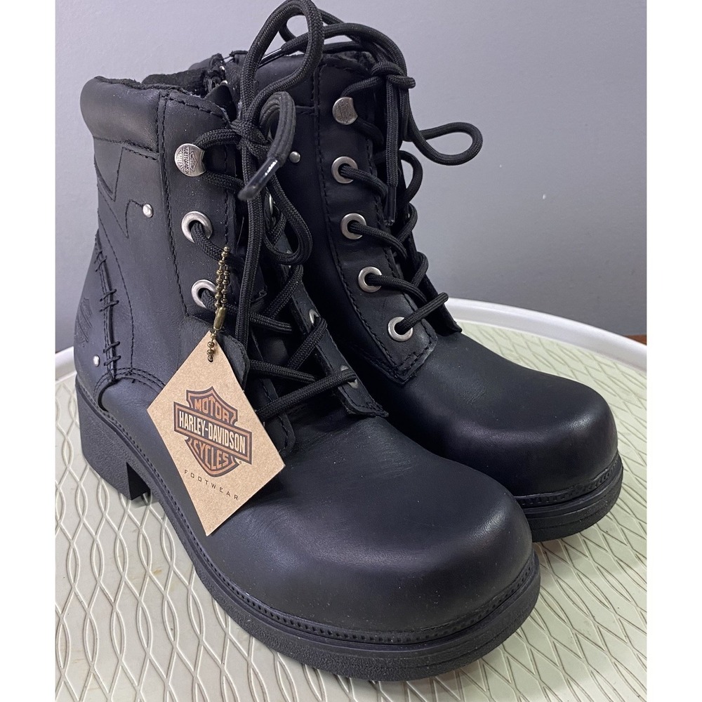 Harley Davidson Women Elowen Black Leather Motorcycle Ankle Riding Biker Boot 7M